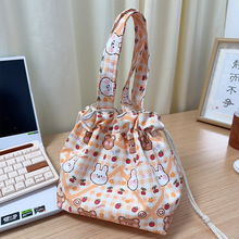 跨境卡通饭盒袋抽绳手提包通勤带饭帆布包可爱小兔子防水面料包包