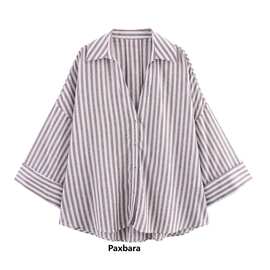 11320EIXX  2025欧美风春女装亚麻混纺宽袖衬衫