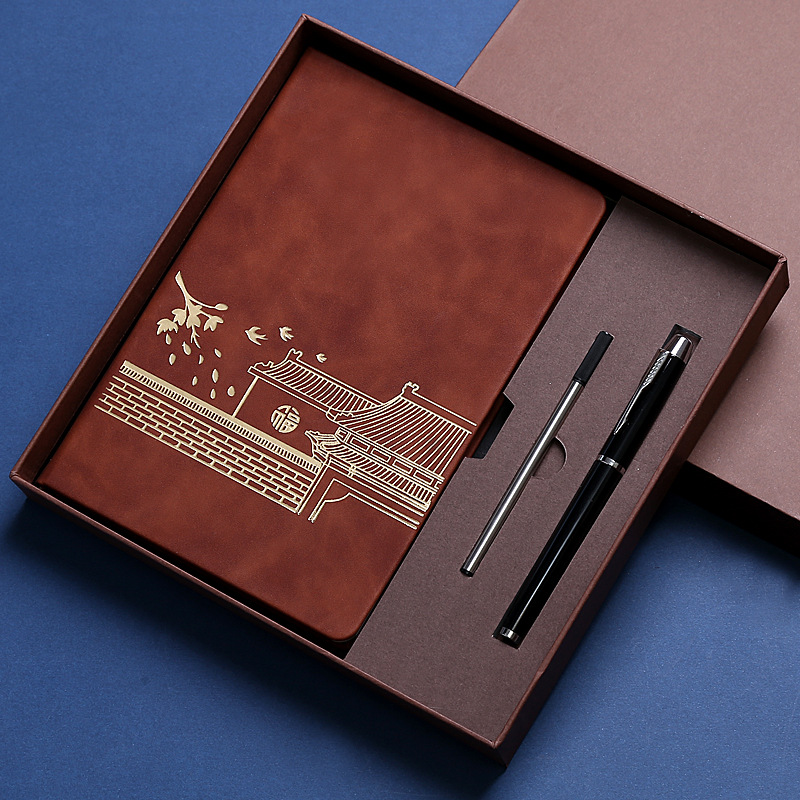 En stock moda nacional Notebook caja de regalo traje engrosada estilo chino retro libreta A5 logotipo personalizado