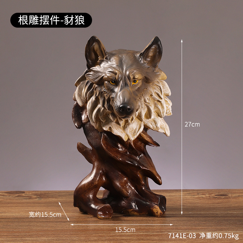 New Chinese creative root carving animal head resin decoration living room entrance office decoration housewarming opening gift