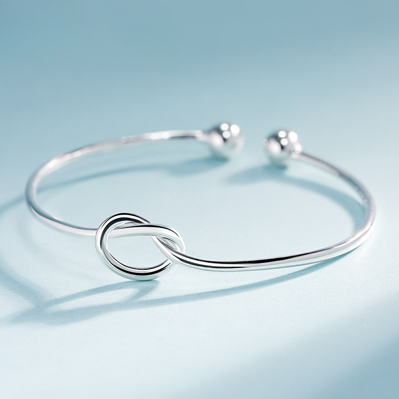 Pulsera de plata de ley 925 pulsera de plata sólida femenina nudo de cuerda apertura simple pulsera de amor joyería