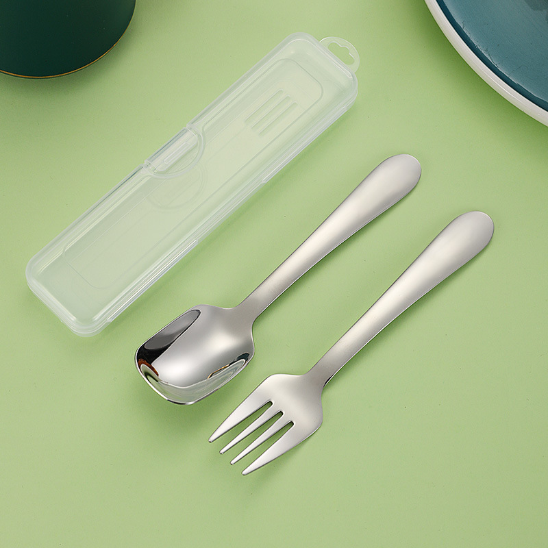 Color sólido Cuchara de cabeza cuadrada Tenedor conjunto de tres piezas