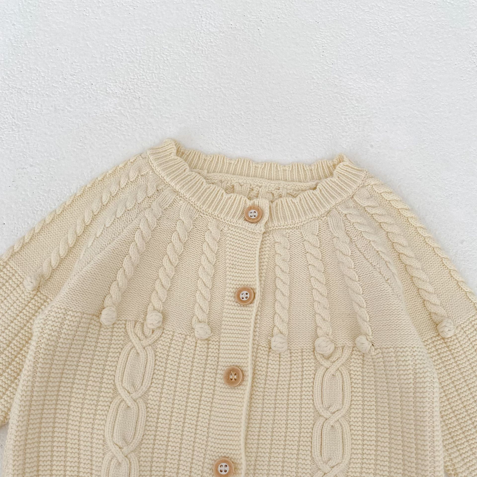 Infant Women's Sweater Hand-hook Bubble Ball Knitted Romper And Coat Two-piece Set