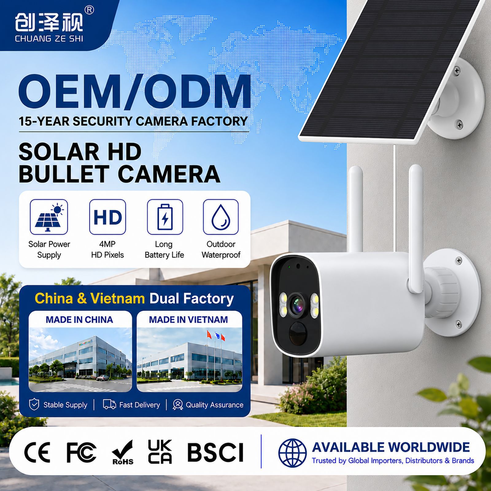 Cámara de Vigilancia Solar Tipo Bala de ABS/PC Impermeable de Bajo Consumo para Exteriores image 1