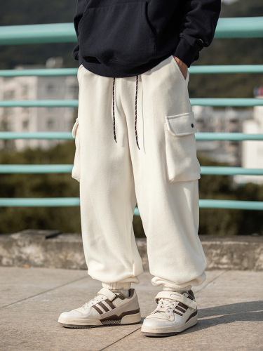 Hanlu Men's Plush Fleece Work Casual Pants Autumn Loose Japanese Casual Bootcut Long Pants q