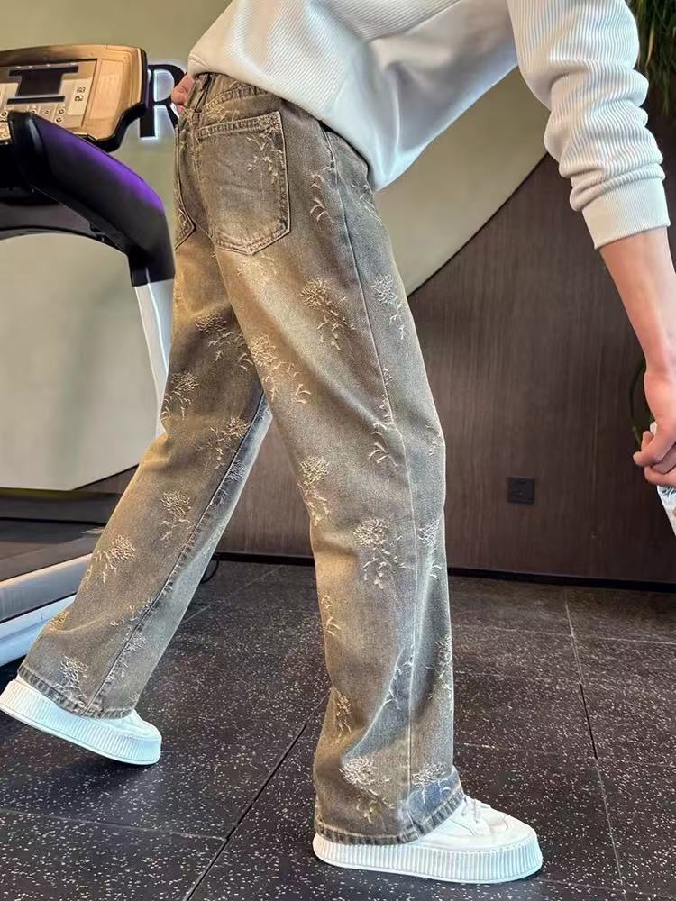 Men's Clothing Men's Retro Style High-End Slimming Jeans Cool Edgy Curved Leg Loose Straight Leg Casual Pants_mkmklike.com