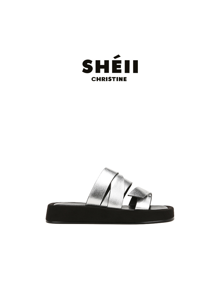 [Sheii Su Yinyin] Arrastre alrededor ~ Pantuflas de ocio de vacaciones de playa de suela gruesa de cabeza cuadrada, sandalias de mujer, verano