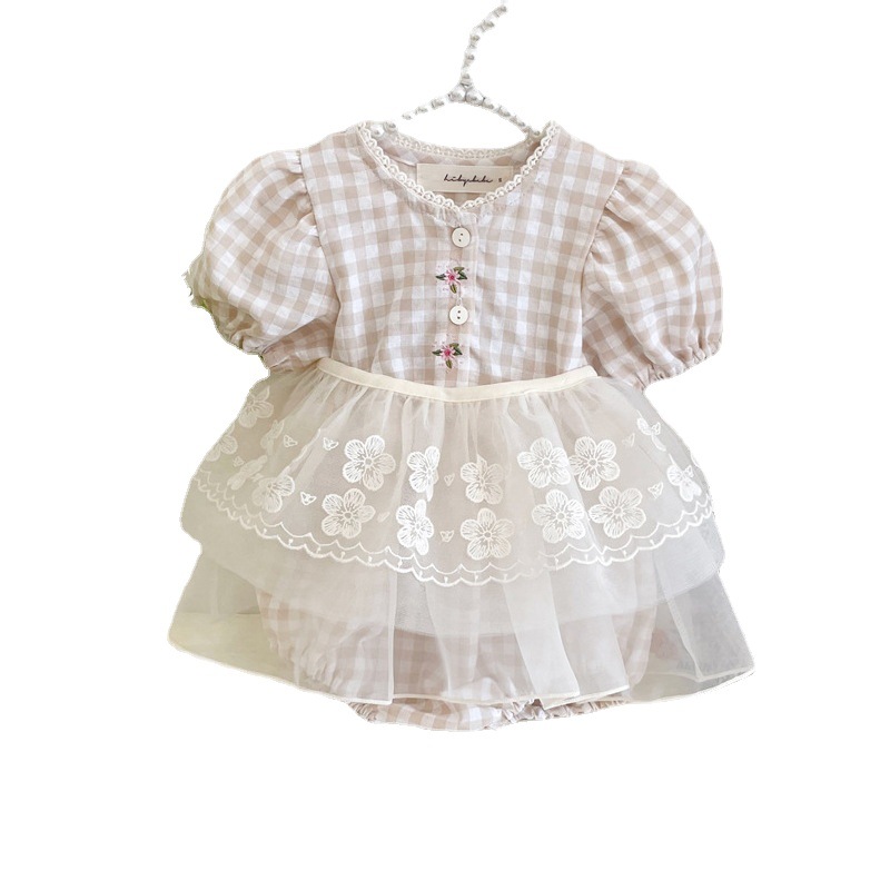 Las niñas manga de burbuja mono estilo coreano ropa para niños 2023 verano nuevo bebé gasa falda bolsa pedo mameluco Bebé Ropa de verano