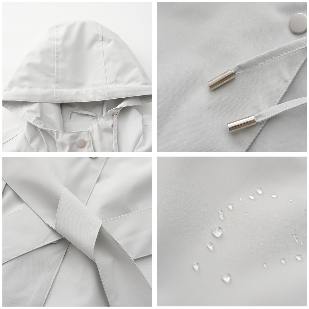 Women's Clothing Spring and Autumn Hooded Water Repellent Jacket with Belt Thin Casual Loose Windbreaker _voghion.com