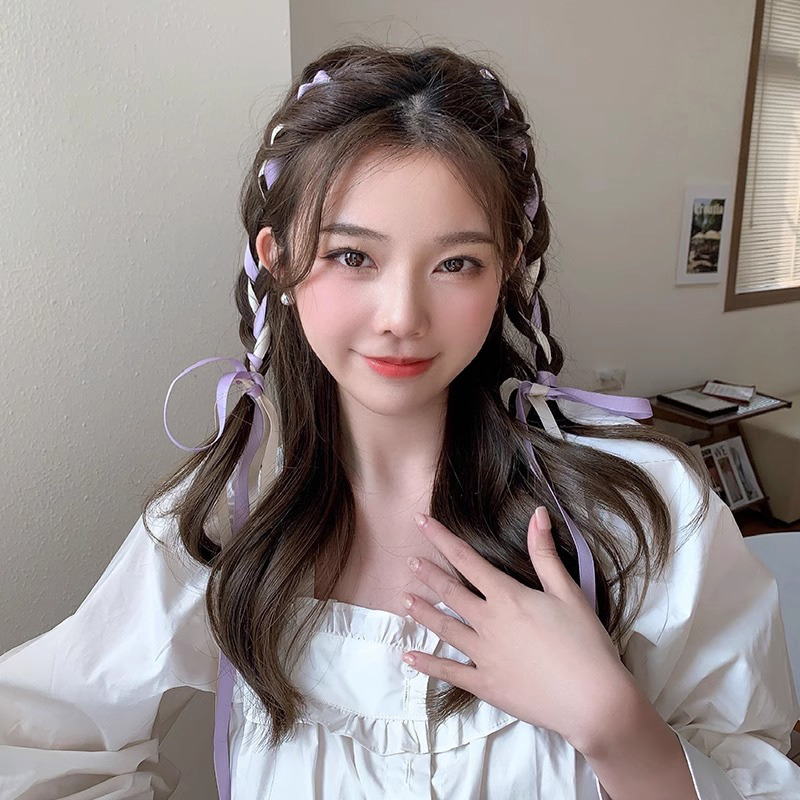 Explosión trenzada cinta de cabello tocado doble cabello arco de cola de caballo correa de cabello para mujeres correa de cabello correa de cabello flotante