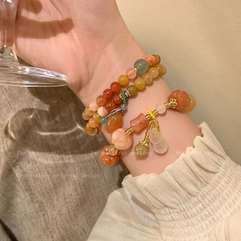 Pulsera de tejido de oro de calabaza esmaltada, pulsera de estilo retro de mujer, nueva pulsera china de alta calidad, joyas de cuentas al por mayor
