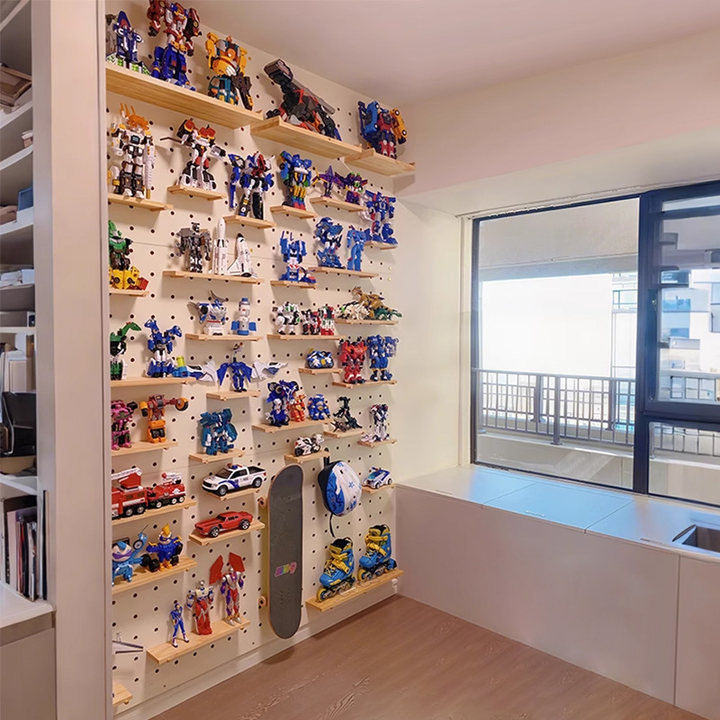 Sala de niños, tablero de agujeros, estante de madera maciza, pared de almacenamiento de juguetes, estante de exhibición de partición de pared para el hogar, tablero ocupado