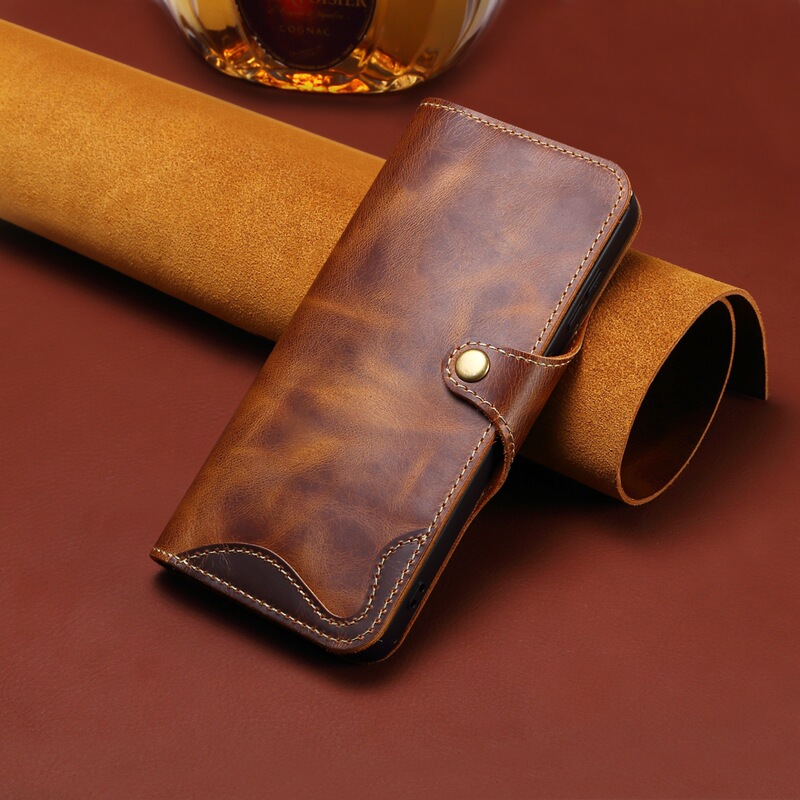 Denior Retro Oil-Waxed Cowhide Leather Phone Case Suitable for Samsung S25Fe/S23Ultra Phone Case Samsu