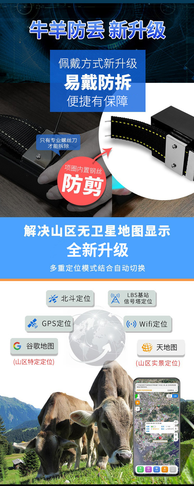 Cross-Border Gps Tracker for Cattle, Horses, and Sheep Wholesale, Baokangyuan Large-Capacity Gps Anti-Loss Tracking Collar for Grazing Use