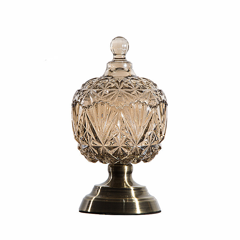 Taza de vidrio de cristal europea de azúcar, lata de almacenamiento de dulces, lata de bocadillos doméstica con cubierta, decoración del hogar estadounidense