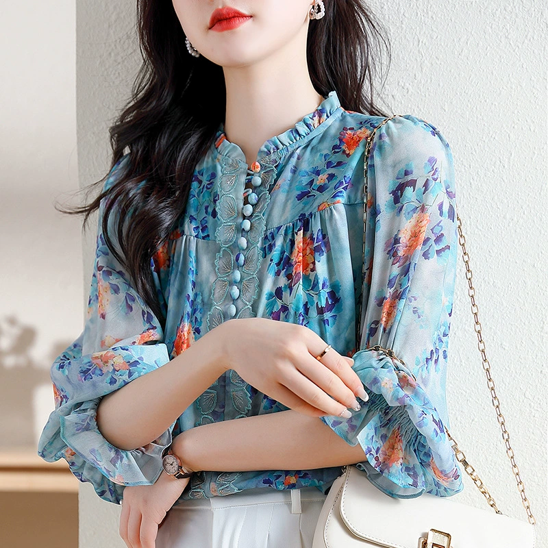 Shiffon summer flashlight, shirt, western style, oversize, plus size