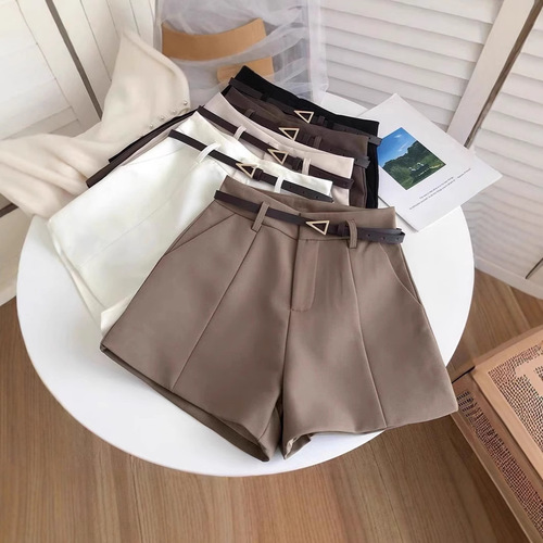 Ladies' Casual Suit Shorts 2025 Spring Korean Style Fashion Versatile High-Waisted Slimming A-Line Wide Leg Pants Trendy Belted