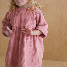 灯芯绒连衣裙童秋冬新款圆领保暖公主裙腰间抽褶后开扣长裙女宝宝