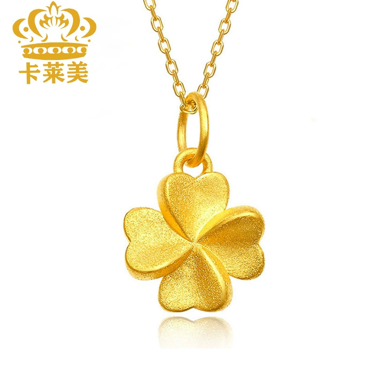 Золото 999 четырехлистная трава кулон ожерелье 3D жесткий золотой свет Роскошная простая элегантная цепочка Джокера оптом