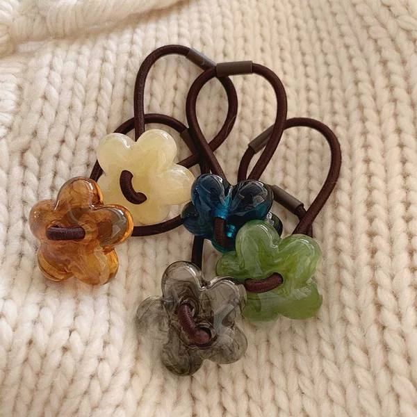 South Korea ink texture acrylic flower hair ring fashion beaded hair rope ponytail hair band hair band female