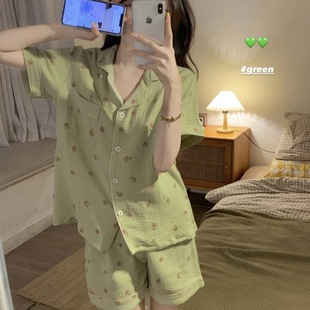 Sweet Girl Summer Lazy Style Pajamas Women's Short-sleeved Matcha Green Cute Milk Silk Home Clothes Can Be Worn Outside in Autumn