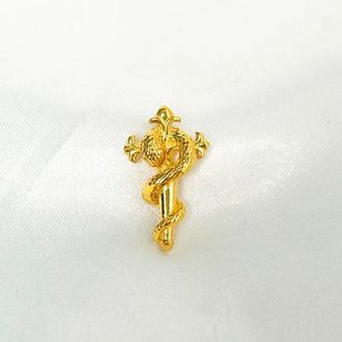 18K Gold Cross Snake Pendant Au750 Color Gold Retro New Chinoiserie Snake Zodiac Scepter Snake Pendant Necklace Clavicle Chain