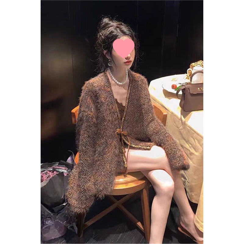 [Tea Brown Brocade] New Chinoiserie Plush Tweed Small Fragrant Jacket Autumn and Winter Design Thickeneded Woolen Outwear
