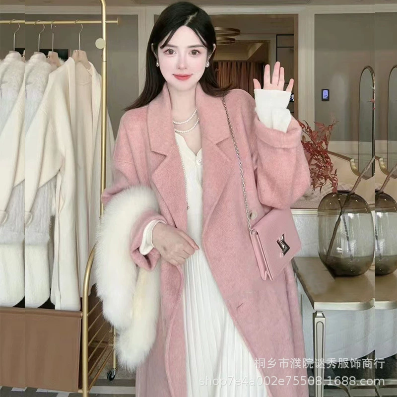 [Модернизированная версия детского верблюжьего бархата] длинное шерстяное двустороннее шерстяное пальто, двубортное высококачественное Простое Шерстяное Пальто для женщин