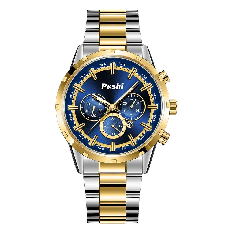 Poshi marca nuevos hombres reloj impermeable luminoso tendencia estudiante reloj de cuarzo hombres de acero refinado cinturón calendario