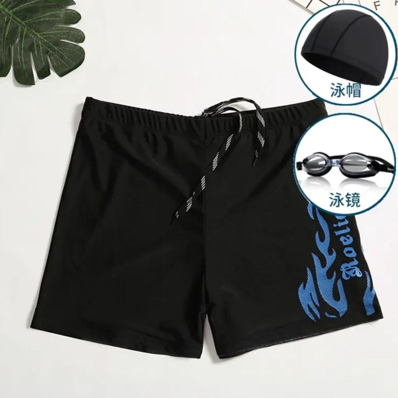 Men's swim trunks, large size, anti-embarrassment swim cap, swim goggles, three-piece set, professional swimming gear for men, complete set