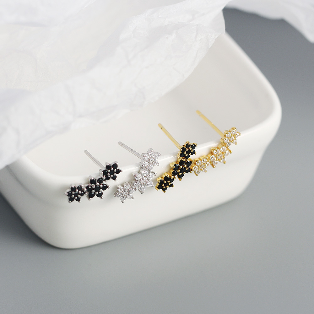 fashion contrast color s925 silver geometric flower zircon earrings wholesale