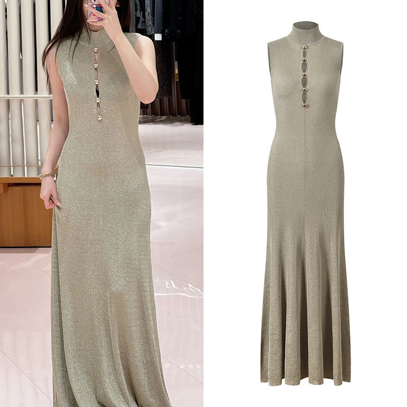 French-Style Elegant Light Luxury Dress, New European and American French-Style Dress, Metal Buckle Waist-Cinching Solid Color Fishtail Dress French-Style Elegant Light Luxury Dress, New European and American French-Style Dress, Metal Buckle Waist-Cinching Solid Color Fishtail Dress
