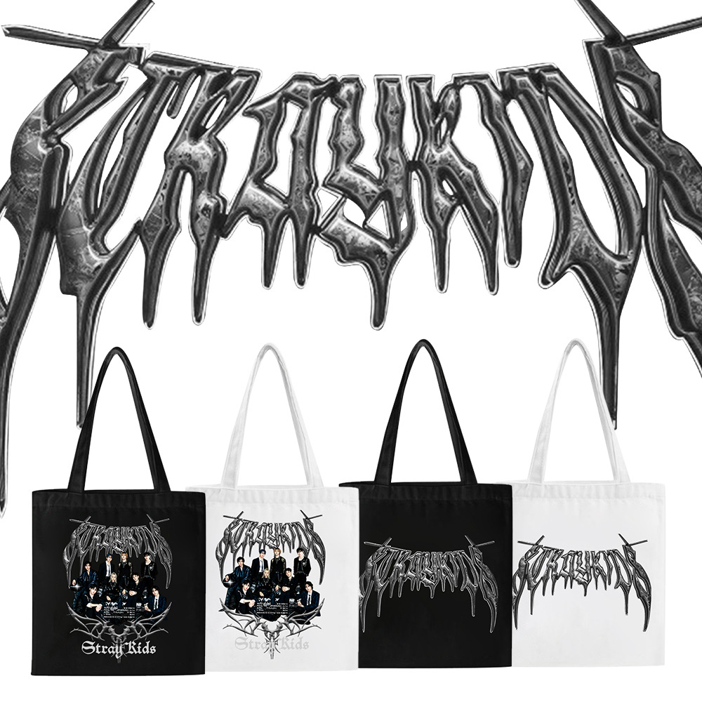 stray kids 2025ATE潮流logo世巡演唱托特包拉链手拎单肩包棉布袋