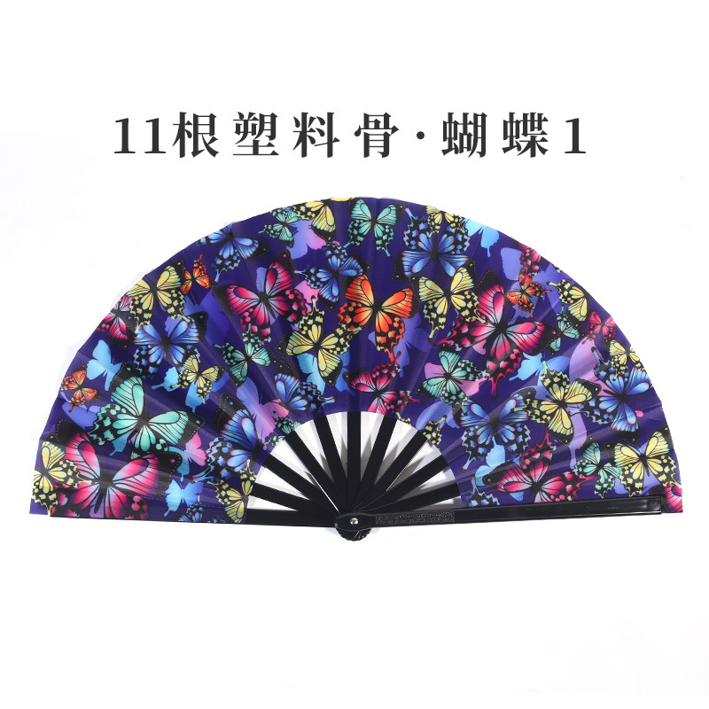 Inventario de 33 cm gran ventilador de plástico hueso ventilador publicitario patrón personalizado Amazon europeo 10 pulgadas ventilador kung fu