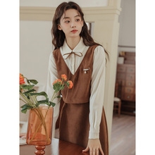 2025新款秋冬季设计感假两件收腰裙子中长款polo领法式a字连衣裙