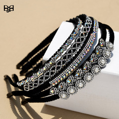 Retro Fabric Headband Crystal Hair Clip Korean Minimalist Hair Accessory Black Hair Accessory Cross-border Hair Pin Fashion Full Diamond Accessory