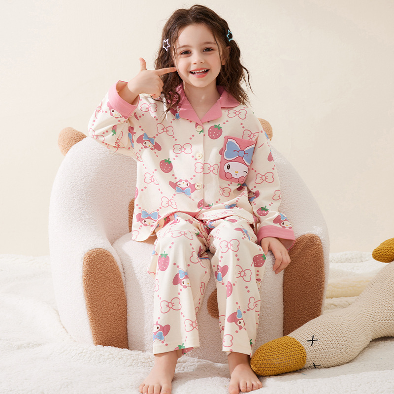 Class A cotton children's pajamas girls long sleeve spring and autumn girls cartoon cotton home clothes suit 2025 new