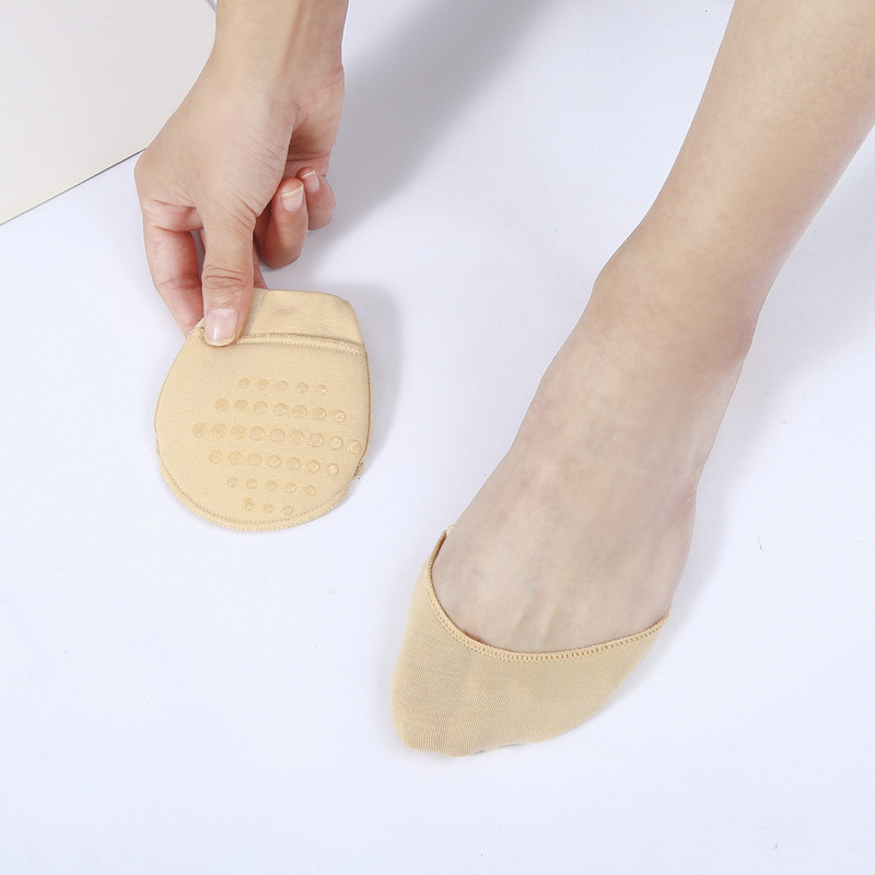 Women's Short Ultra-Low Cut Cotton Socks, Invisible Forefoot Socks, High Heel Shoe Covers, Solid Color Silicone Non-Slip Summer