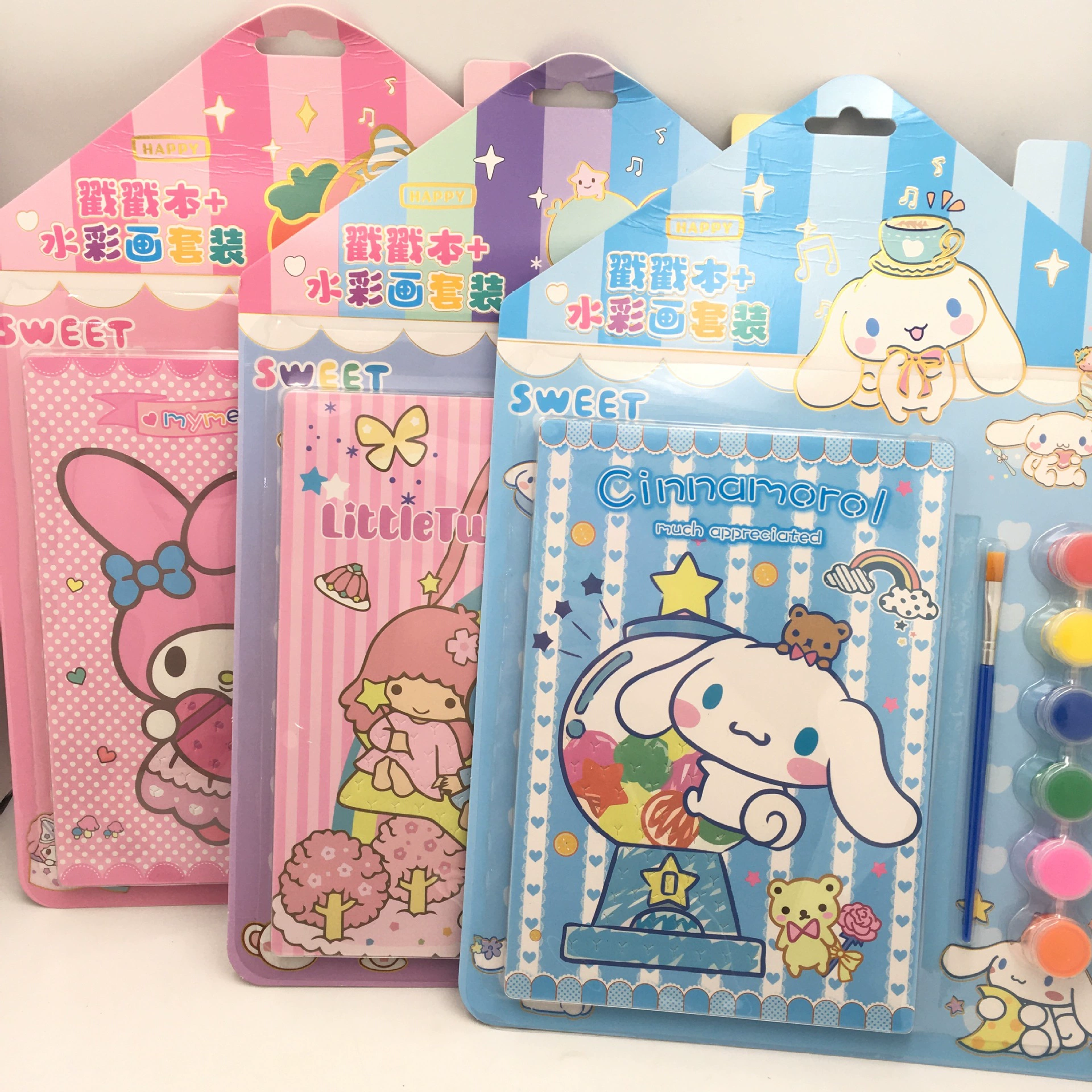 Sanrio, акварель, набор, раскраска, книга с рисунками, HANDMADE