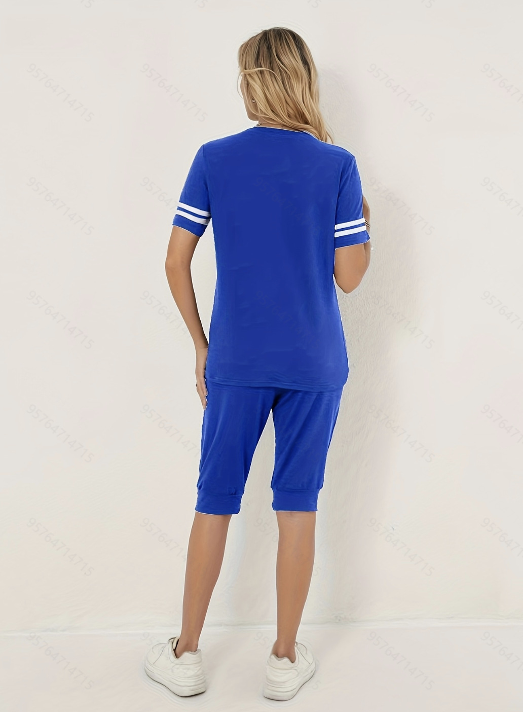 Summer Women's Casual Sportswear Set Short Sleeved Patchwork Shorts Two Piece Outfit Color Blocking Available_ecoleips.com