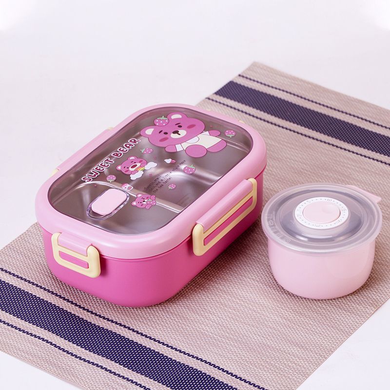 Caja de almuerzo de dibujos animados con tazón de sopa 304 compartimiento de acero inoxidable caja de almuerzo grado alimenticio empleado de oficina estudiante caja de almuerzo portátil
