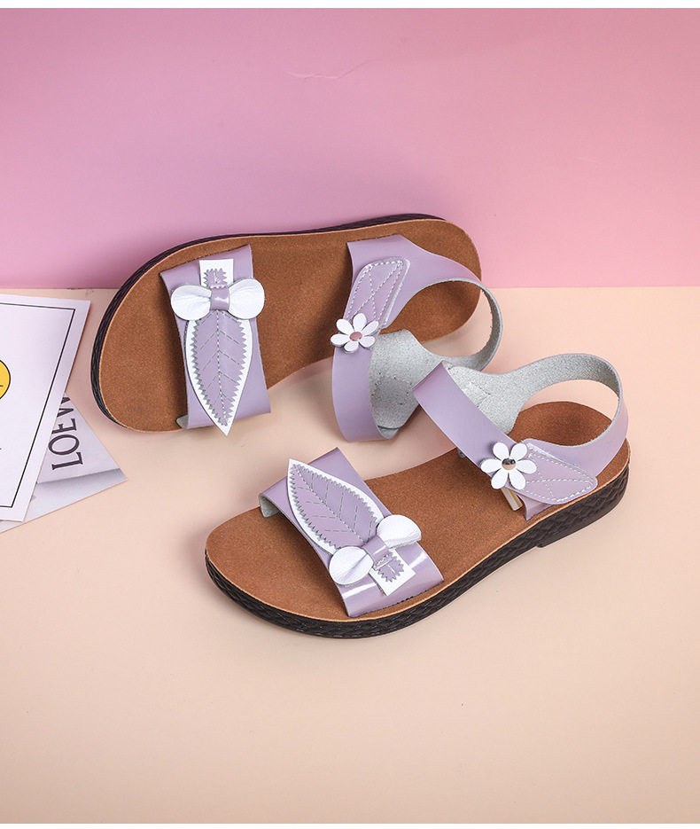 Dép sandal trẻ em đế mềm chống trơn trượt, quai ngang khóa cài, họa tiết hoa nhí — Màu tím, Xanh nhạt, màu vàng kim chi tiết 17
