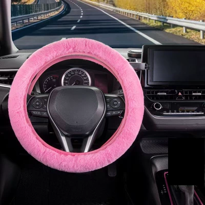 Imitation Rabbit Fur Short Velvet Steering: Steering wheel cover - high-density-imitation-rabbit-fur-pink-38cm