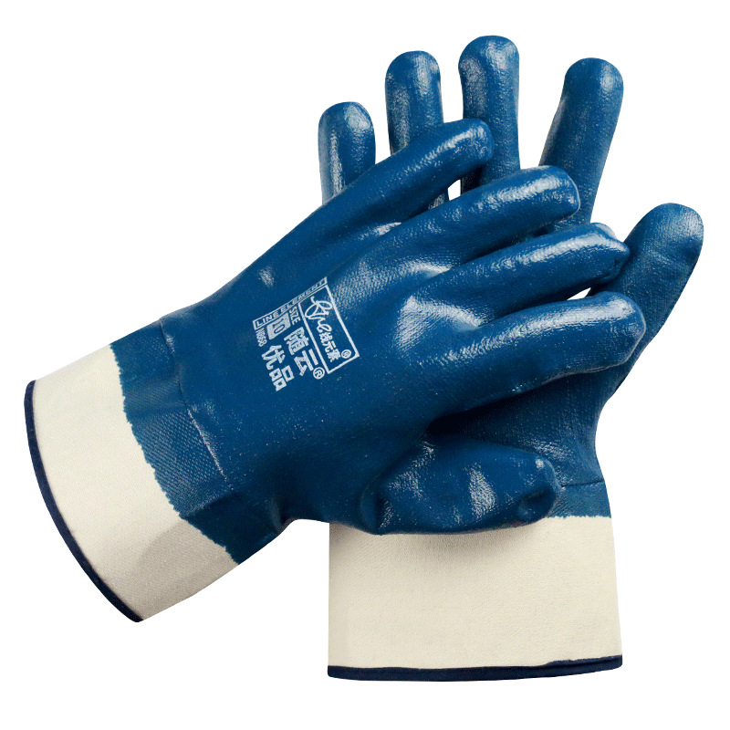 Gran boca azul impermeable nitrilo guantes de inmersión de nitrilo mantenimiento a prueba de aceite Dingqing guantes resistentes al desgaste todos los fabricantes de guantes de seguridad laboral