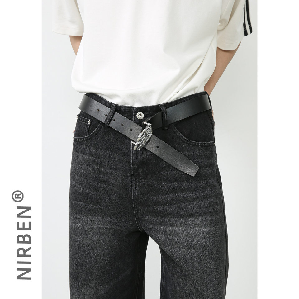 Quần jean nam ống rộng giặt nước phong cách Hàn, cạp vừa lưng thẳng — Denim đen, Màu đen, Ngụy trang màu mơ, Xanh lam cổ điển