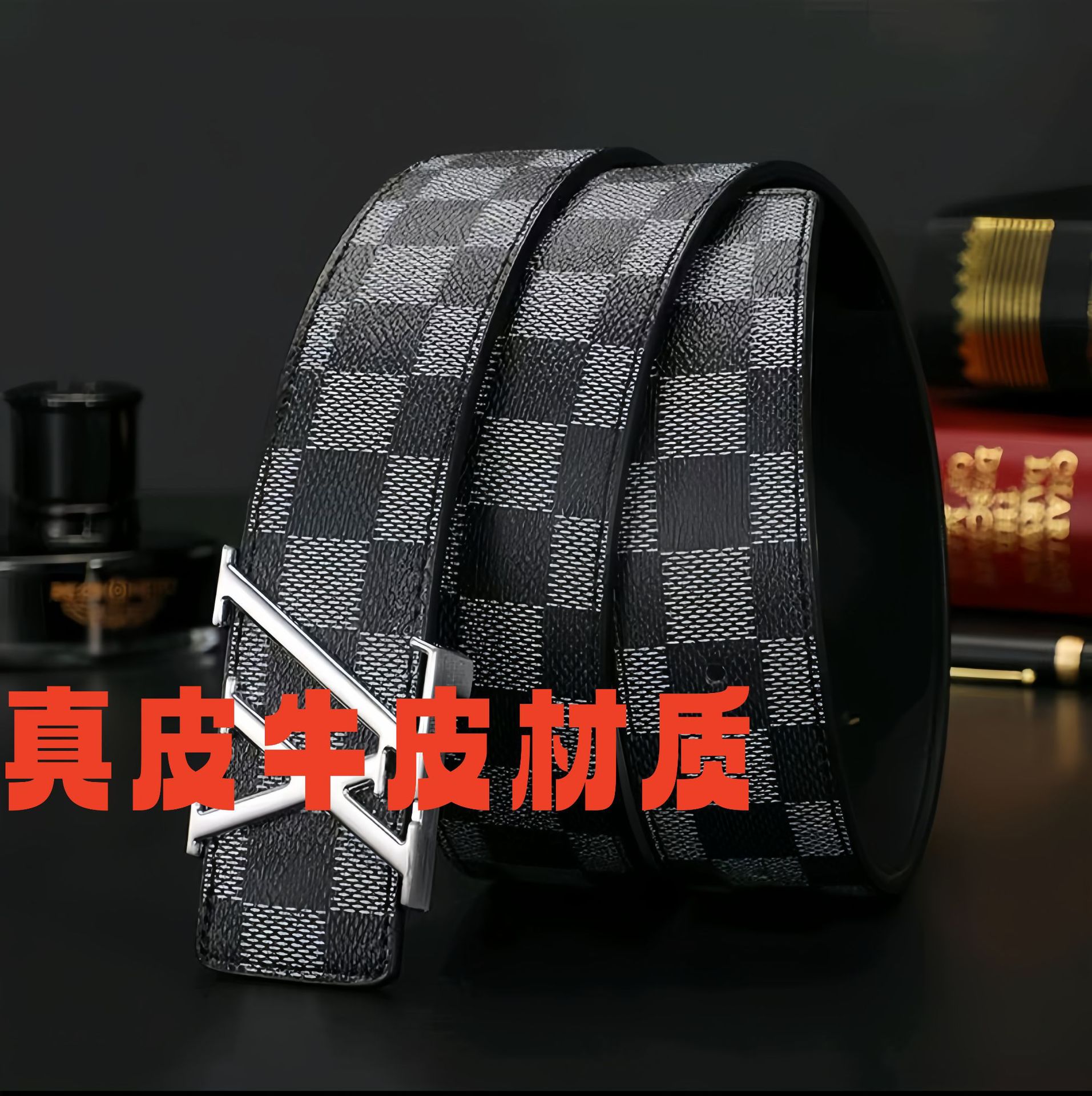 Neuer Herren-Ledergürtel 3,8 cm breit mit XL-Buchstabenschnalle, glatte Schnalle, Herrengürtel, jugendlich, koreanischer Stil, modisch, Geschäftskollektion