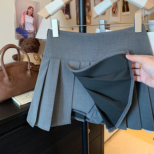 灰色西裝百褶半身裙女春夏新款小個子防走光氣質字短裙潮