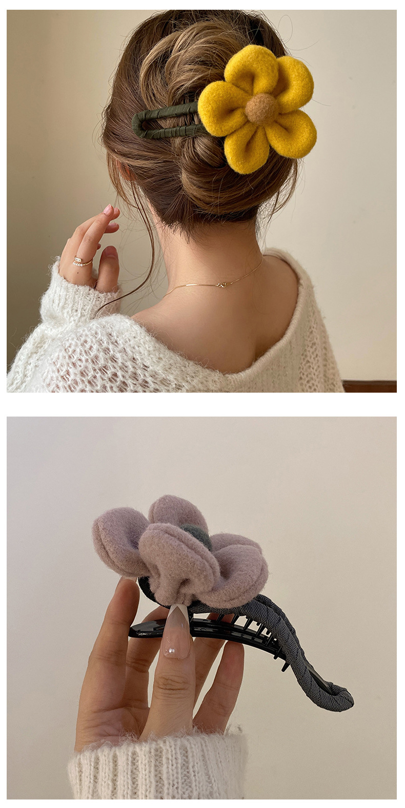 Plush Material Flower Pattern Women'S Gender Fashion Style Fashion Flower Plush Hair Clip 1 Piece