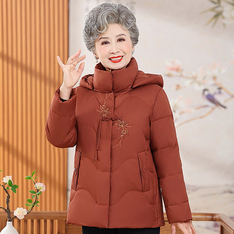 Зимняя одежда для пожилых людей бабушка пуховик белая утка пуховик толстая мама пальто зимняя старушка с капюшоном