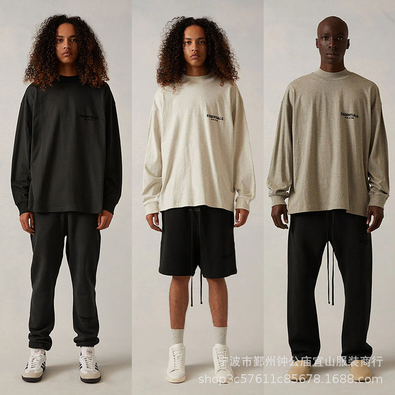 2022Ss Long-Sleeved T-Shirt Black Flocked Letters Fog Multi-Thread Essentials Sweatshirt Trendy Brand Cross-Border Hot Sale 2022Ss Long-Sleeved T-Shirt Black Flocked Letters Fog Multi-Thread Essentials Sweatshirt Trendy Brand Cross-Border Hot Sale